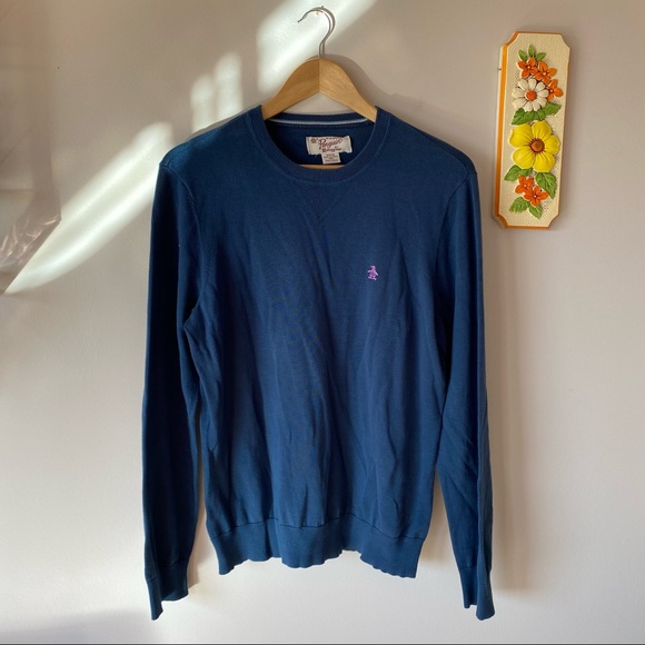 Navy Crew Neck Lightweight Sweater with Penguin Logo - Picture 4 of 7